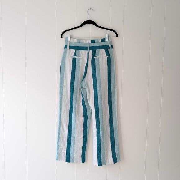 J.Crew Paperbag 100% Linen Wide Leg Pants in Cabana Stripe, size 00 - Picture 2 of 9